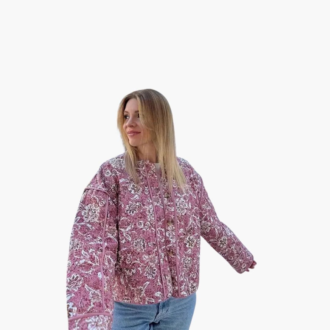 Giacca Donna con Motivo Floreale con Chiusura a Bottoni