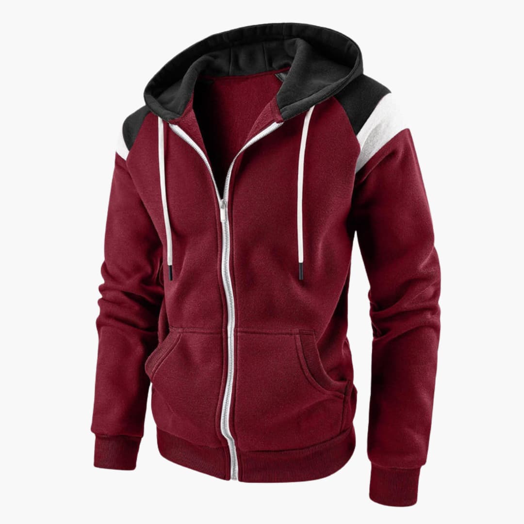 Felpa con cappuccio da uomo con zip, tasche frontali e maniche lunghe