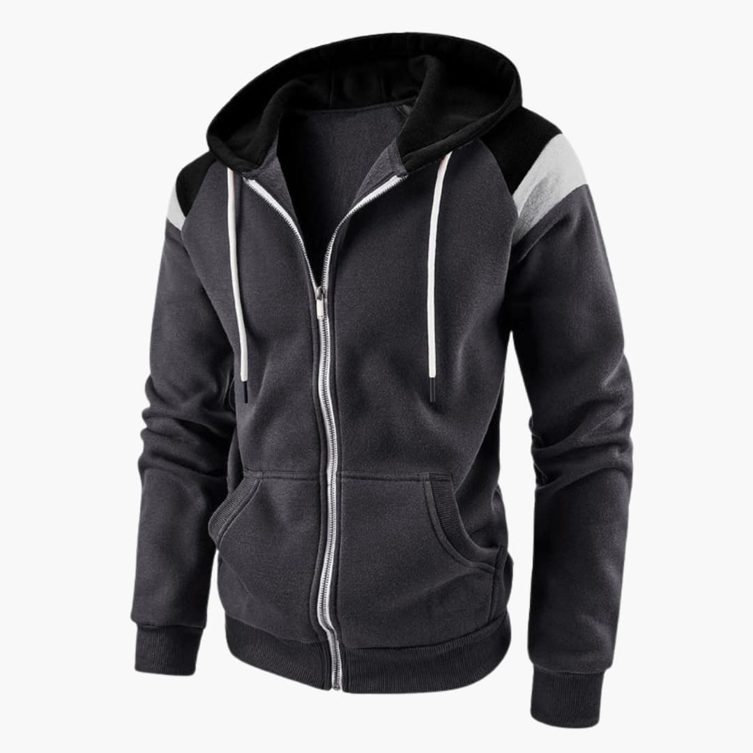 Felpa con cappuccio da uomo con zip, tasche frontali e maniche lunghe