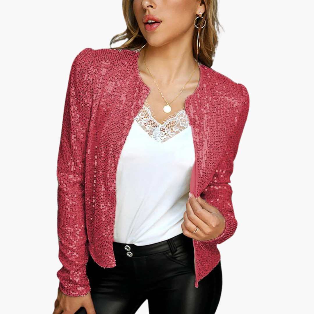 Veste à sequins pour femme avec ouverture sur le devant et manches longues
