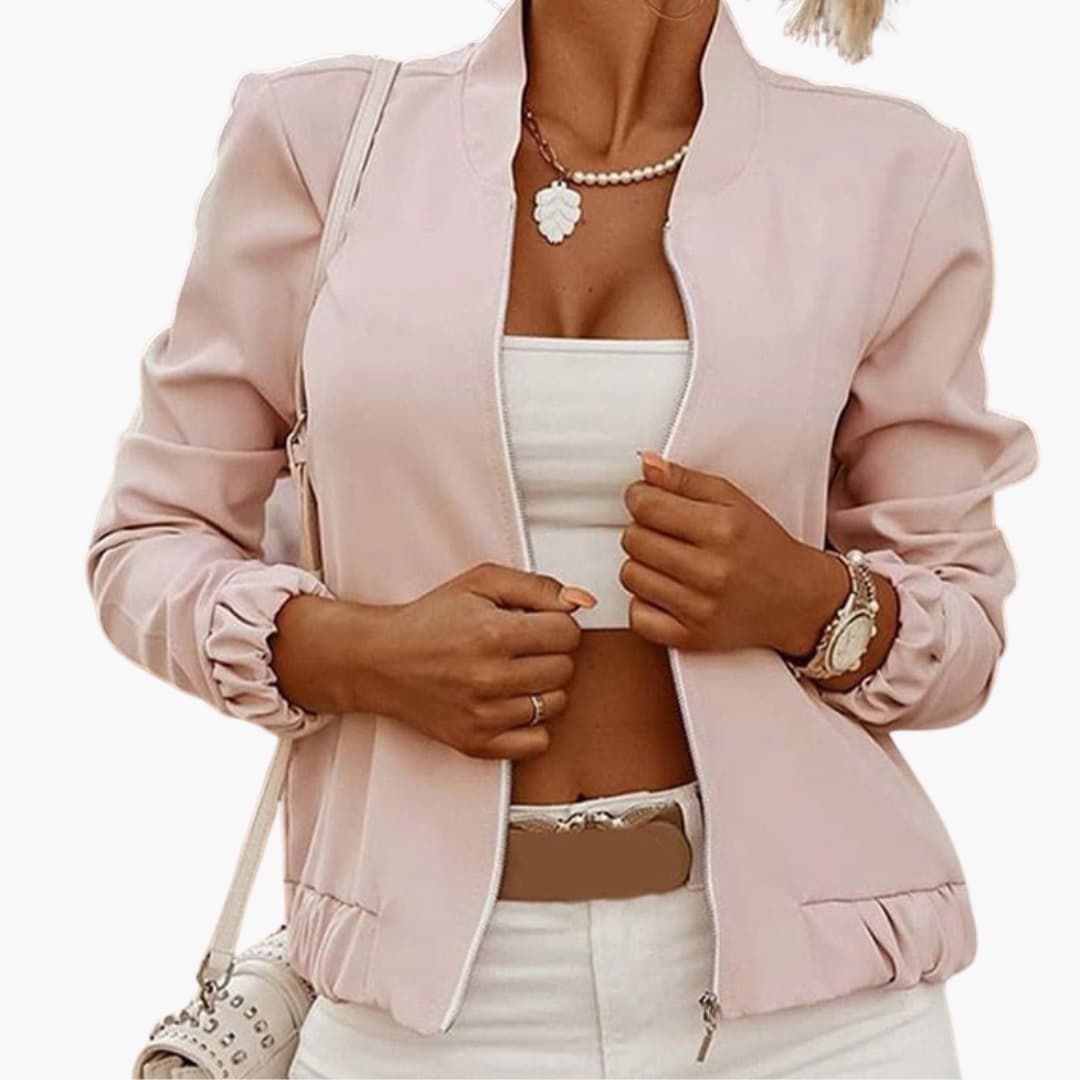 Veste bomber courte femme zippée avec ourlet côtelé
