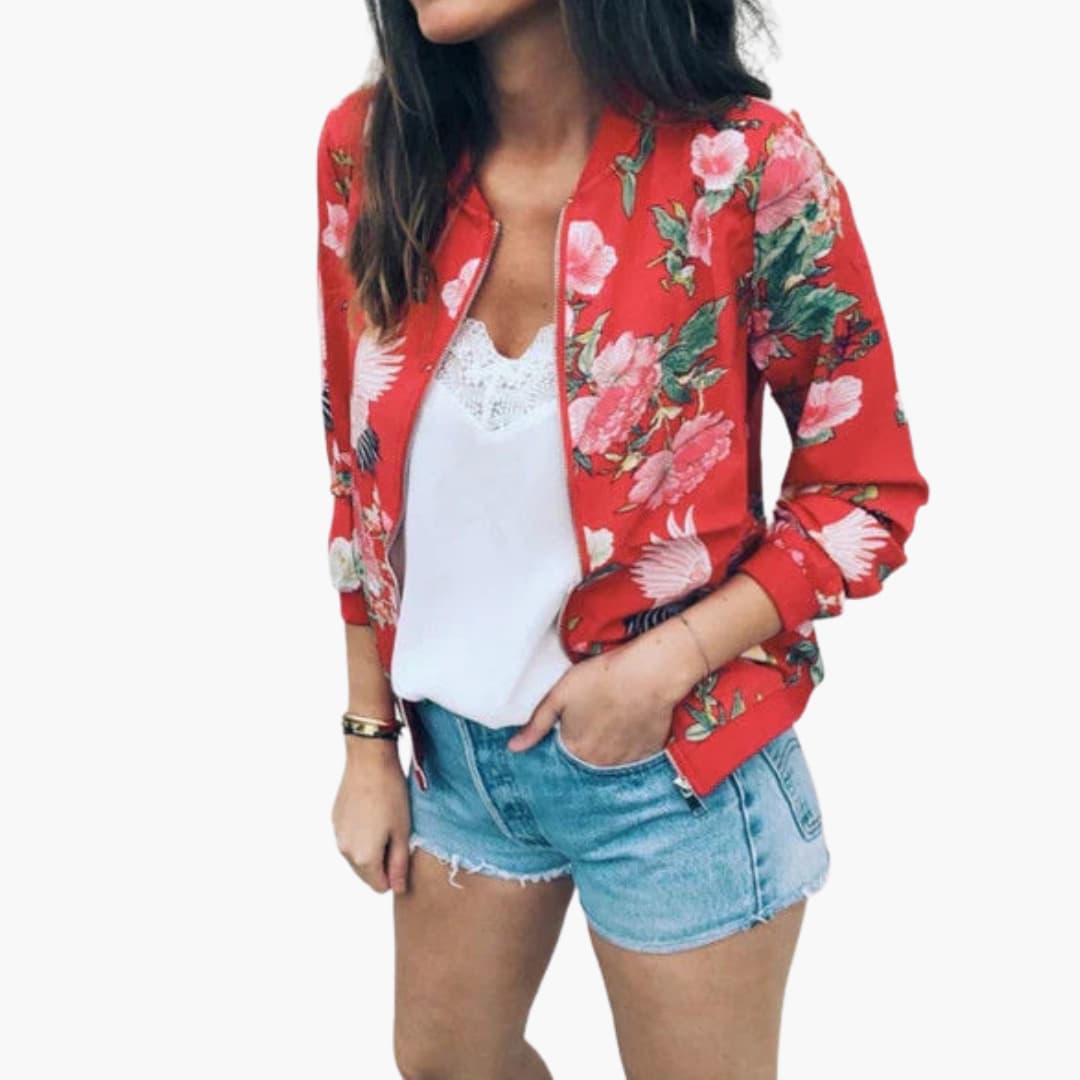 Veste bomber femme à motif floral avec fermeture zippée