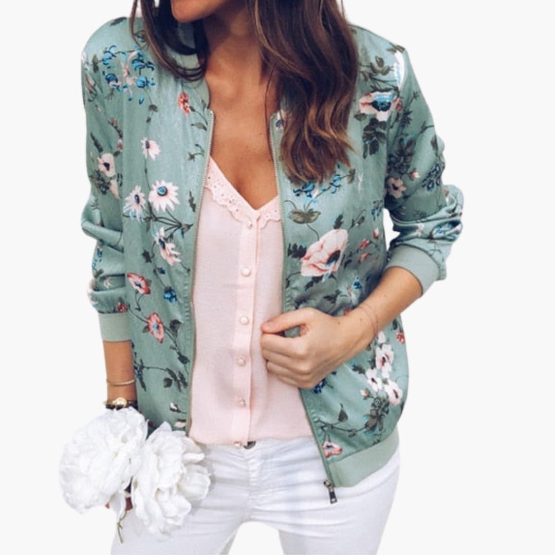 Veste bomber femme à motif floral avec fermeture zippée