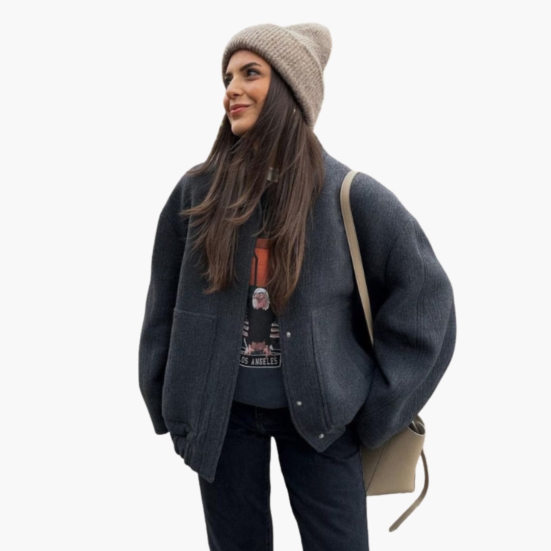 Giacca bomber donna con collo alto e tasche anteriori