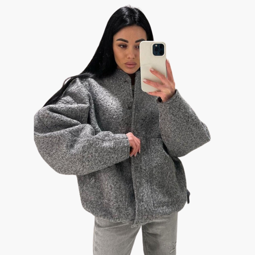 Giacca bomber donna con collo alto e tasche anteriori