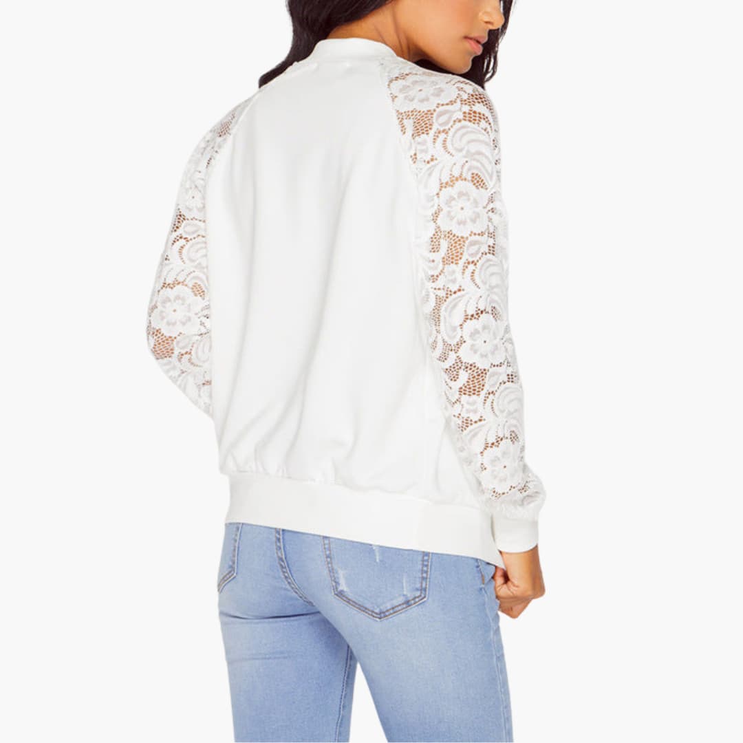 Veste bomber femme avec manches en dentelle et fermeture zippée