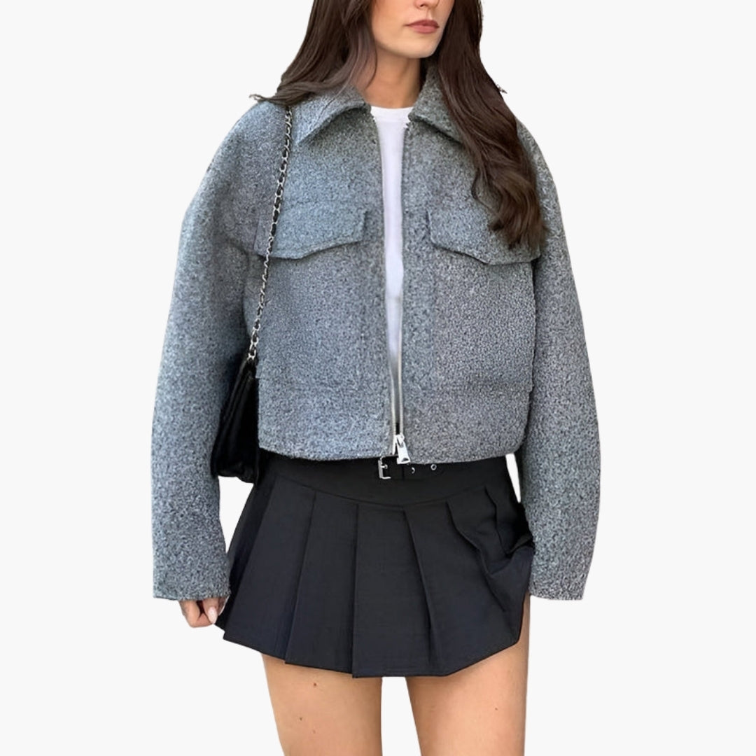 Veste bomber femme courte avec col à revers