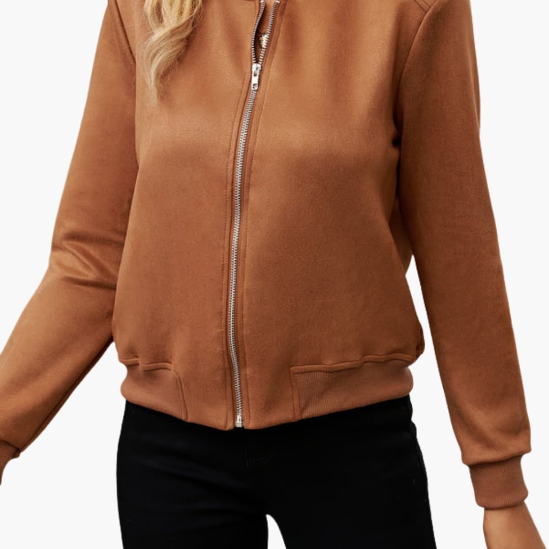 Veste bomber femme zippée avec poignets et ourlet côtelés