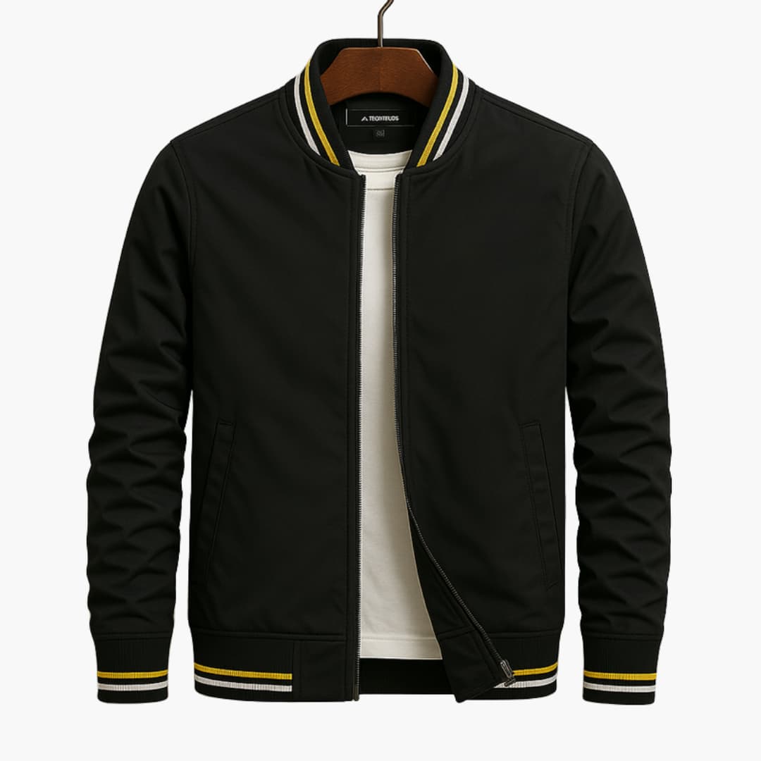 Giacca bomber da uomo con zip e polsini a righe