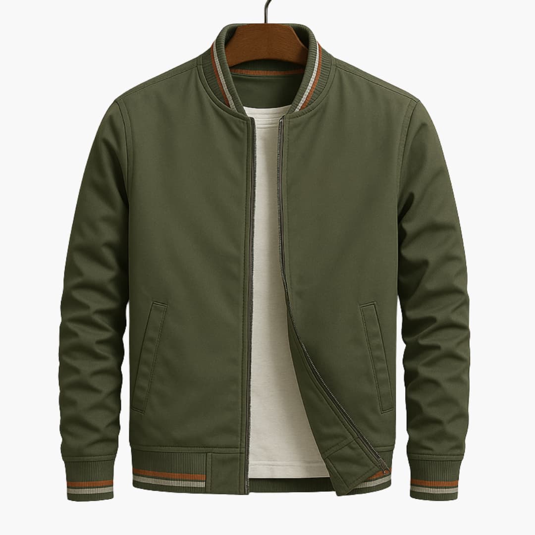 Giacca bomber da uomo con zip e polsini a righe