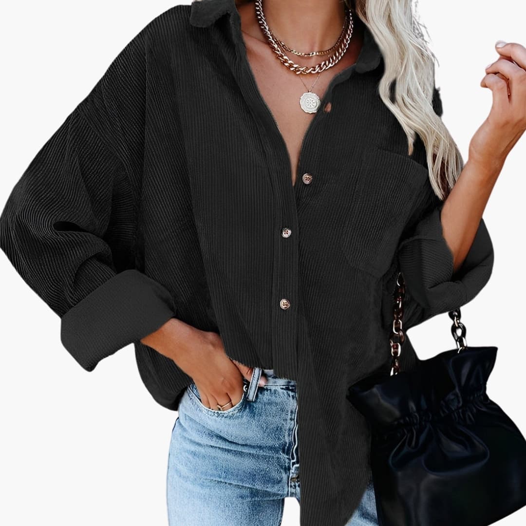 Corduroy shirt jacket for women with button closure and chest pocket