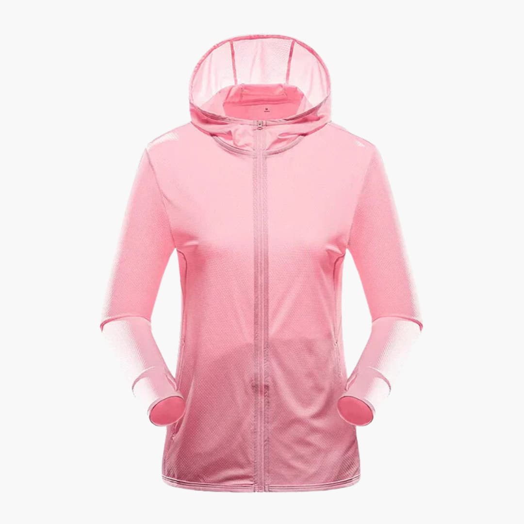 Casaco desportivo feminino com capuz e fecho de correr