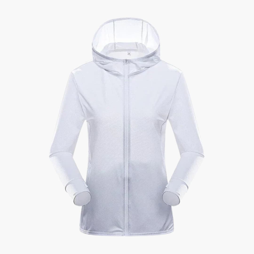 Casaco desportivo feminino com capuz e fecho de correr