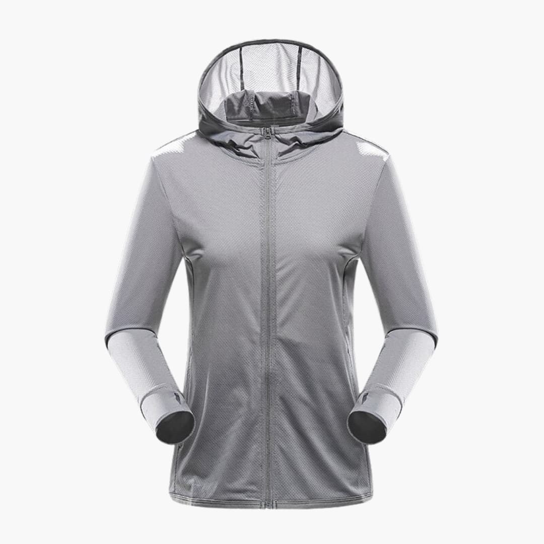 Casaco desportivo feminino com capuz e fecho de correr