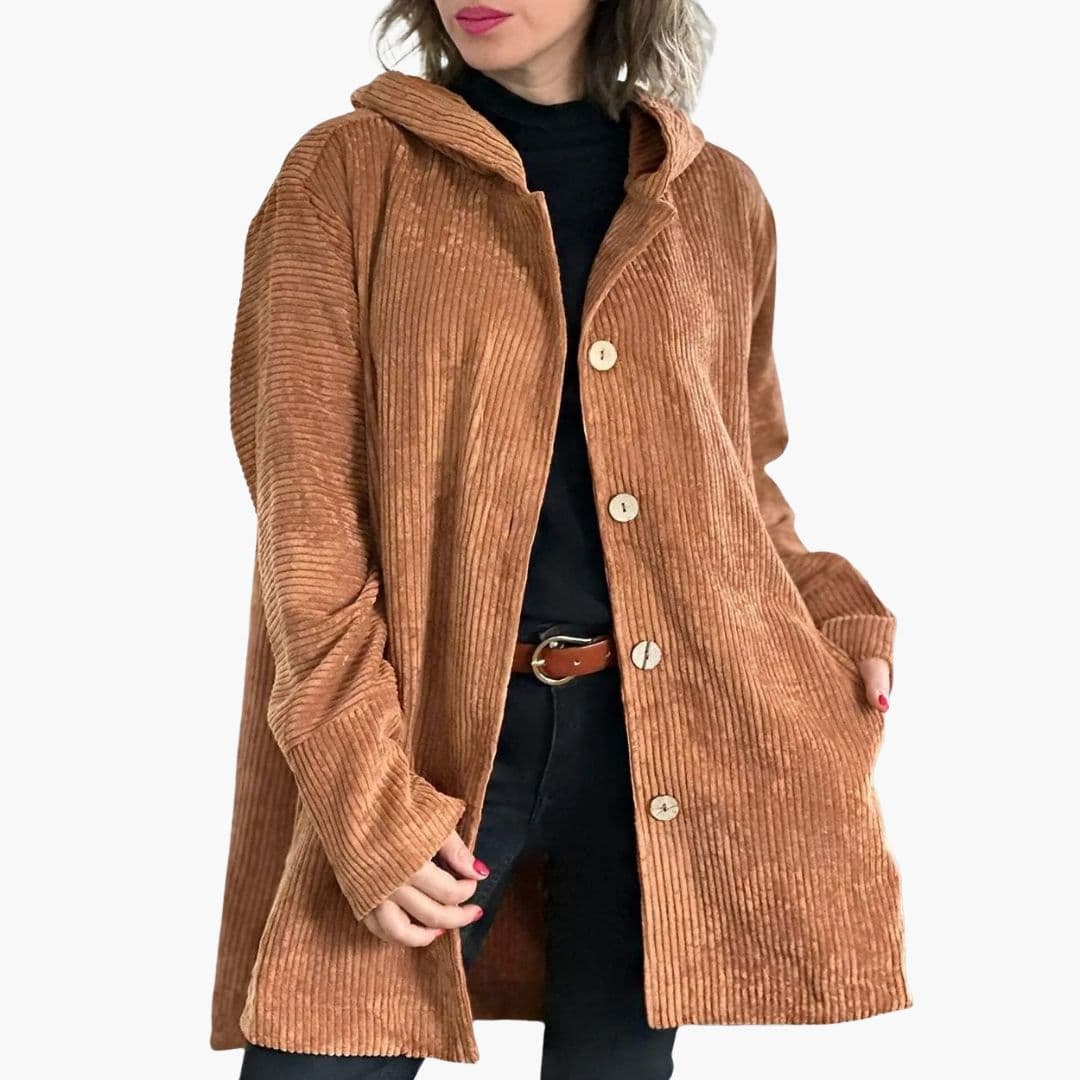 Veste femme à capuche en velours côtelé
