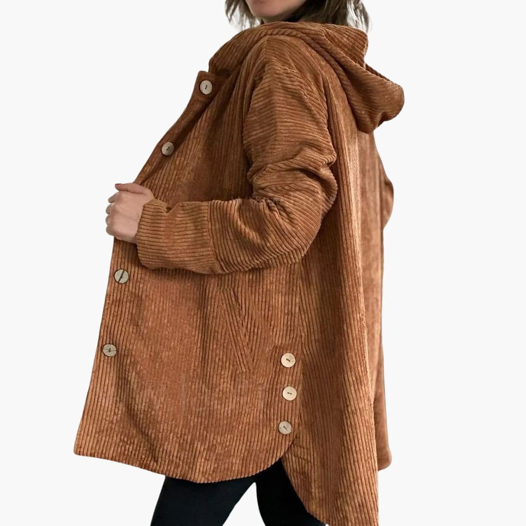 Veste femme à capuche en velours côtelé