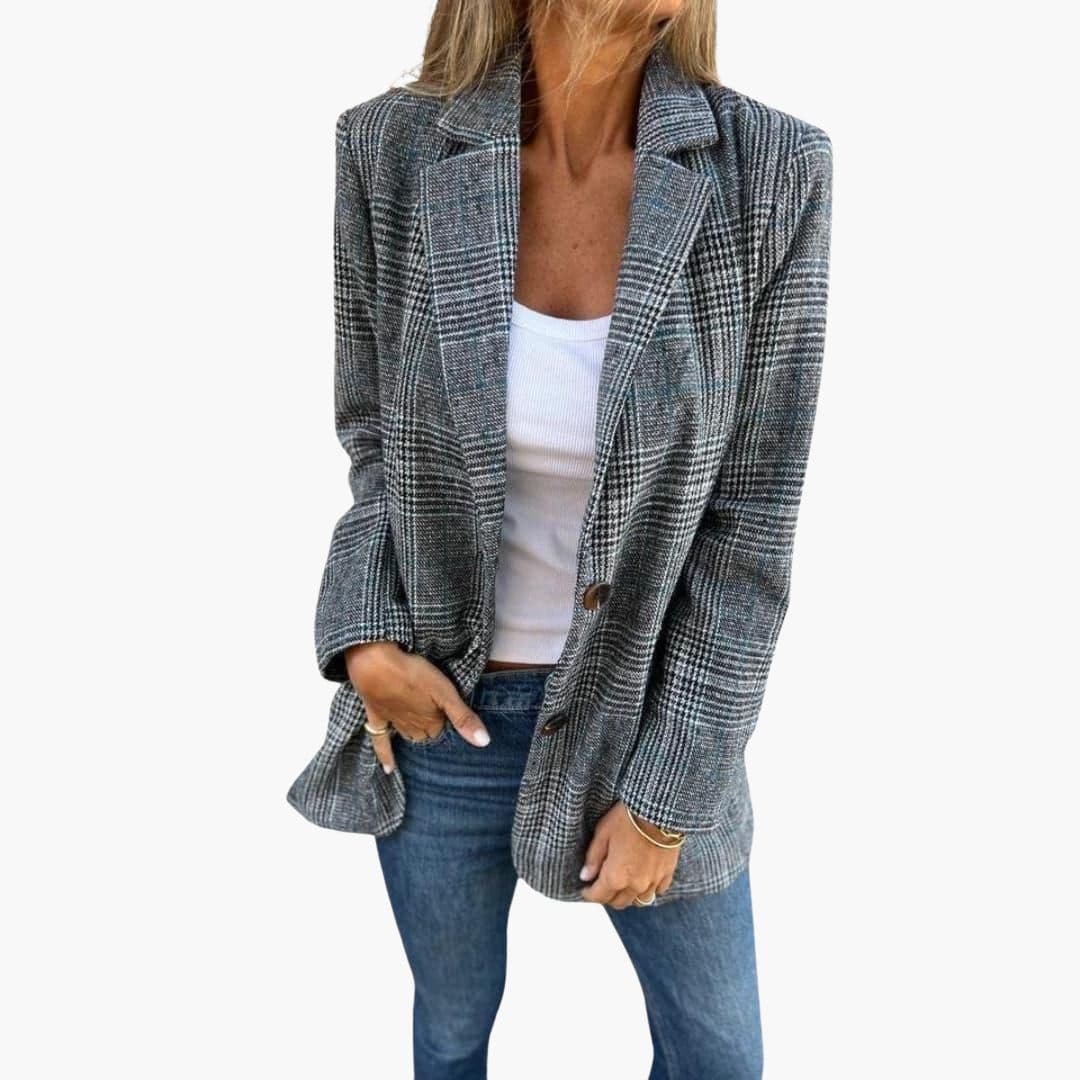 Veste femme à carreaux avec col à cran et poches devant