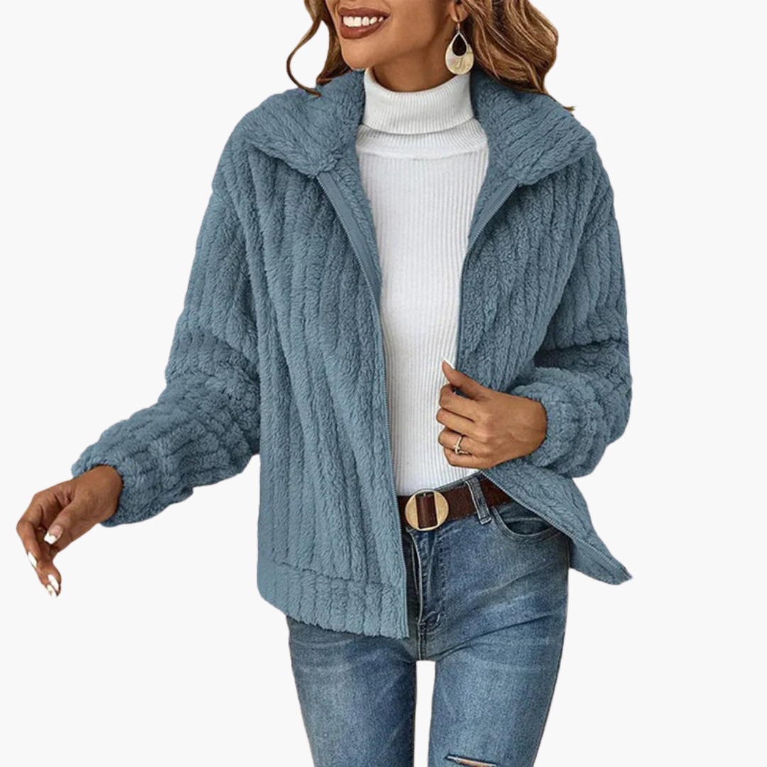 Veste femme à relief avec fermeture zippée devant et col rabattu