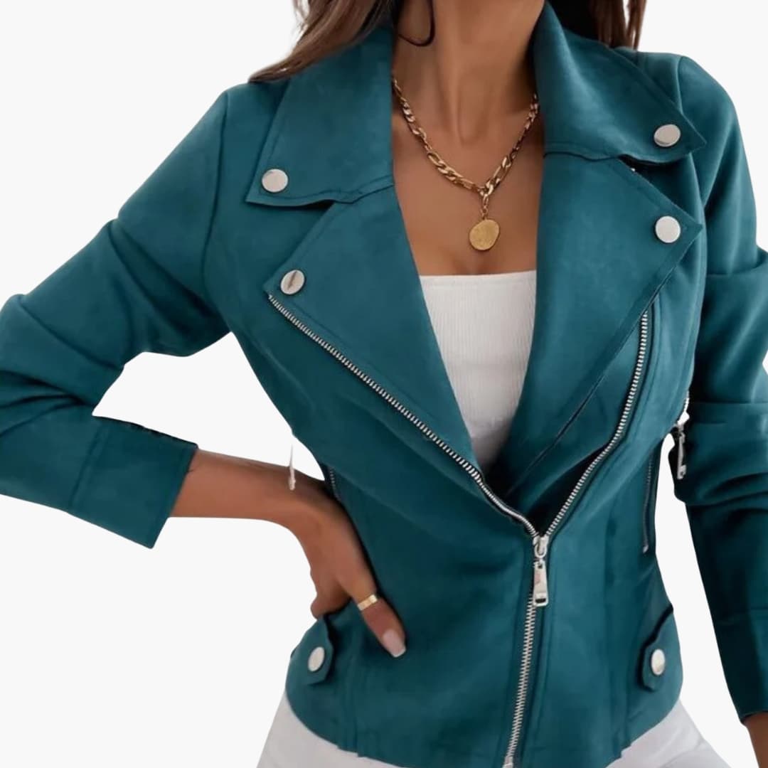 Veste femme cintrée avec fermeture zippée asymétrique et col structuré