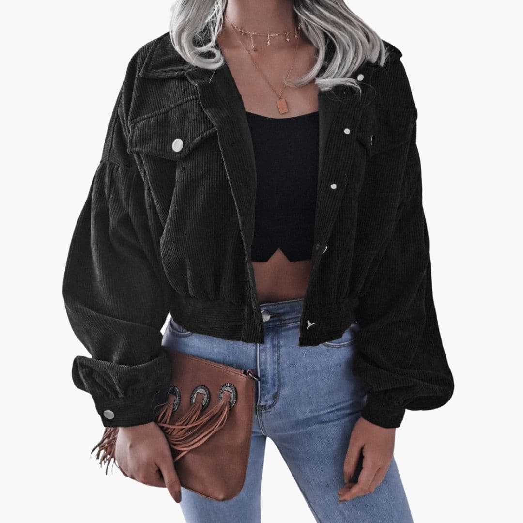 Veste femme courte en velours côtelé avec fermeture à pressions