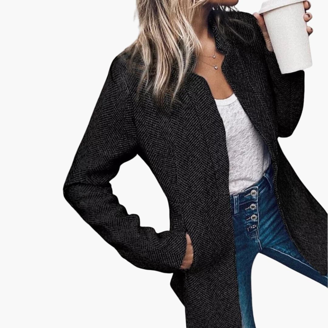 Kvindevest i tweed åben med lange ærmer
