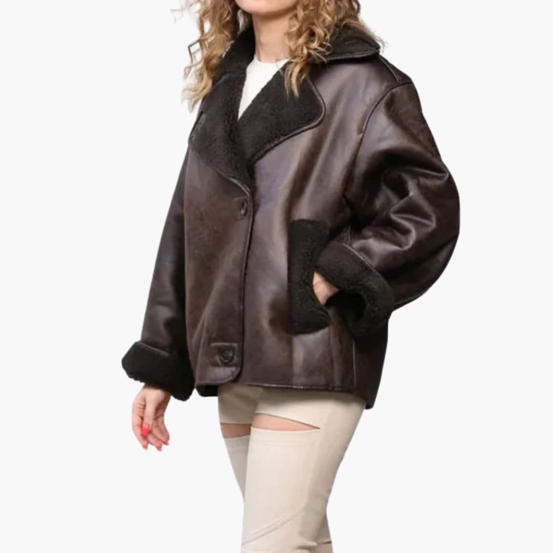 Giacca donna vintage con colletto a risvolto e tasche laterali