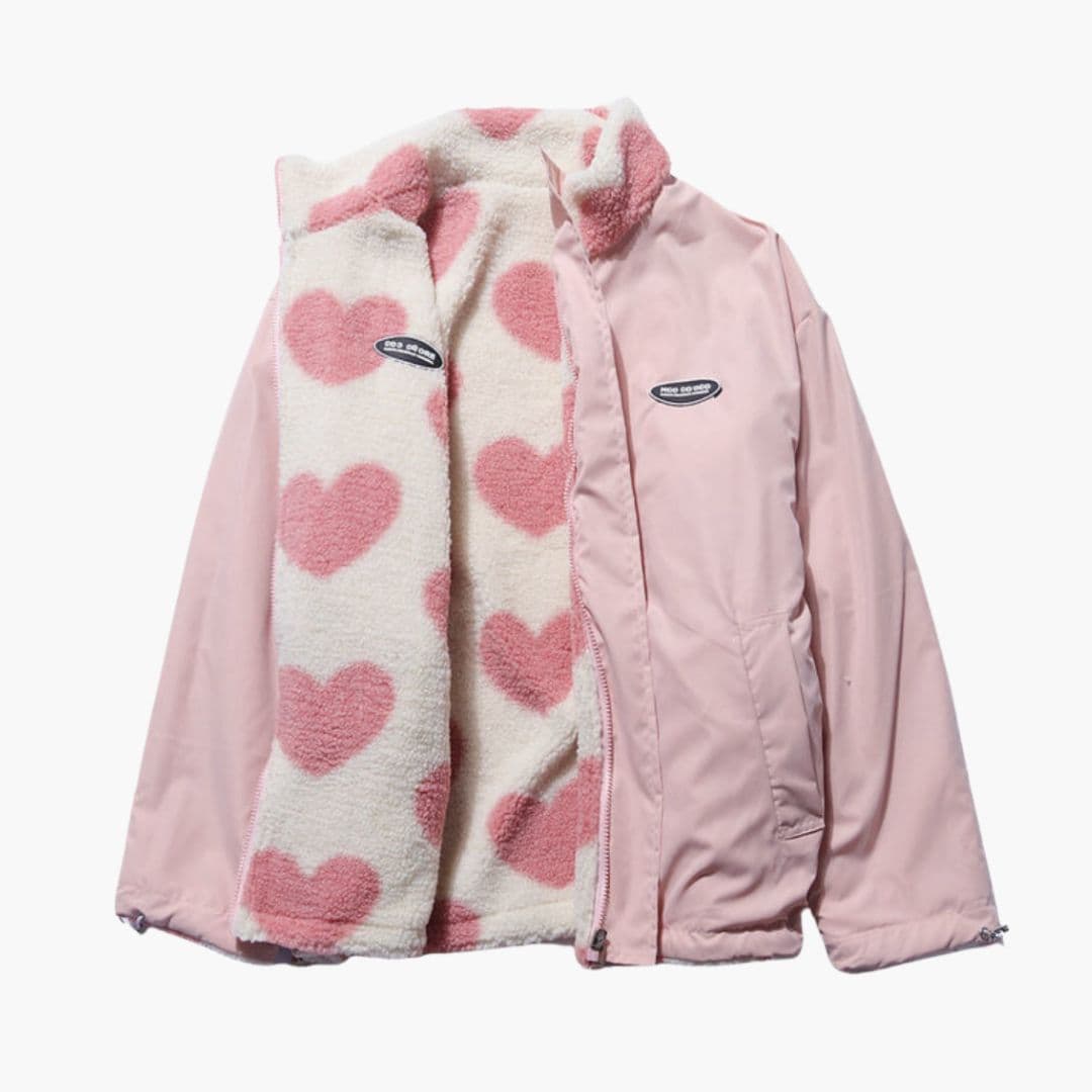 Giacca donna con zip e fodera in peluche motivo cuore