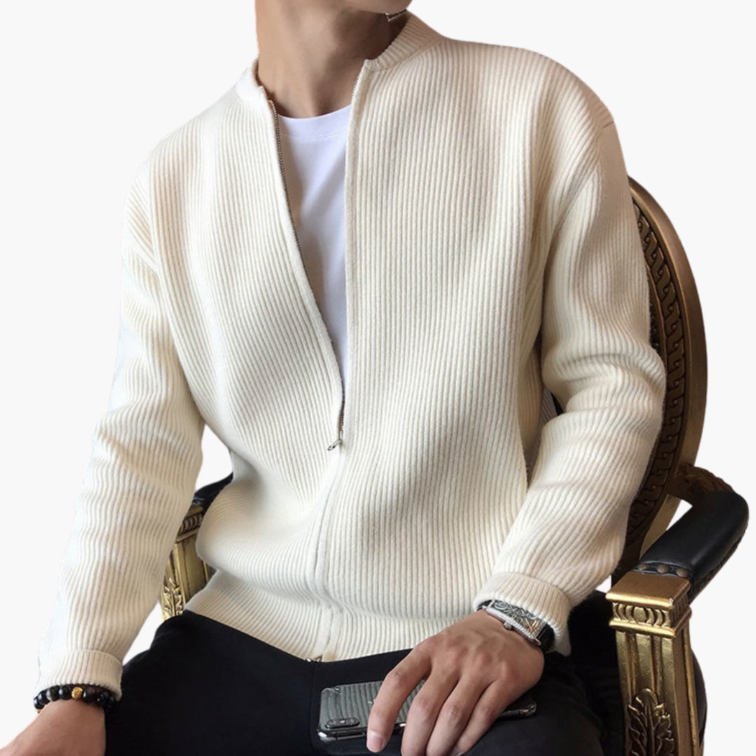 Gilet da uomo con zip in maglia a coste collo tondo