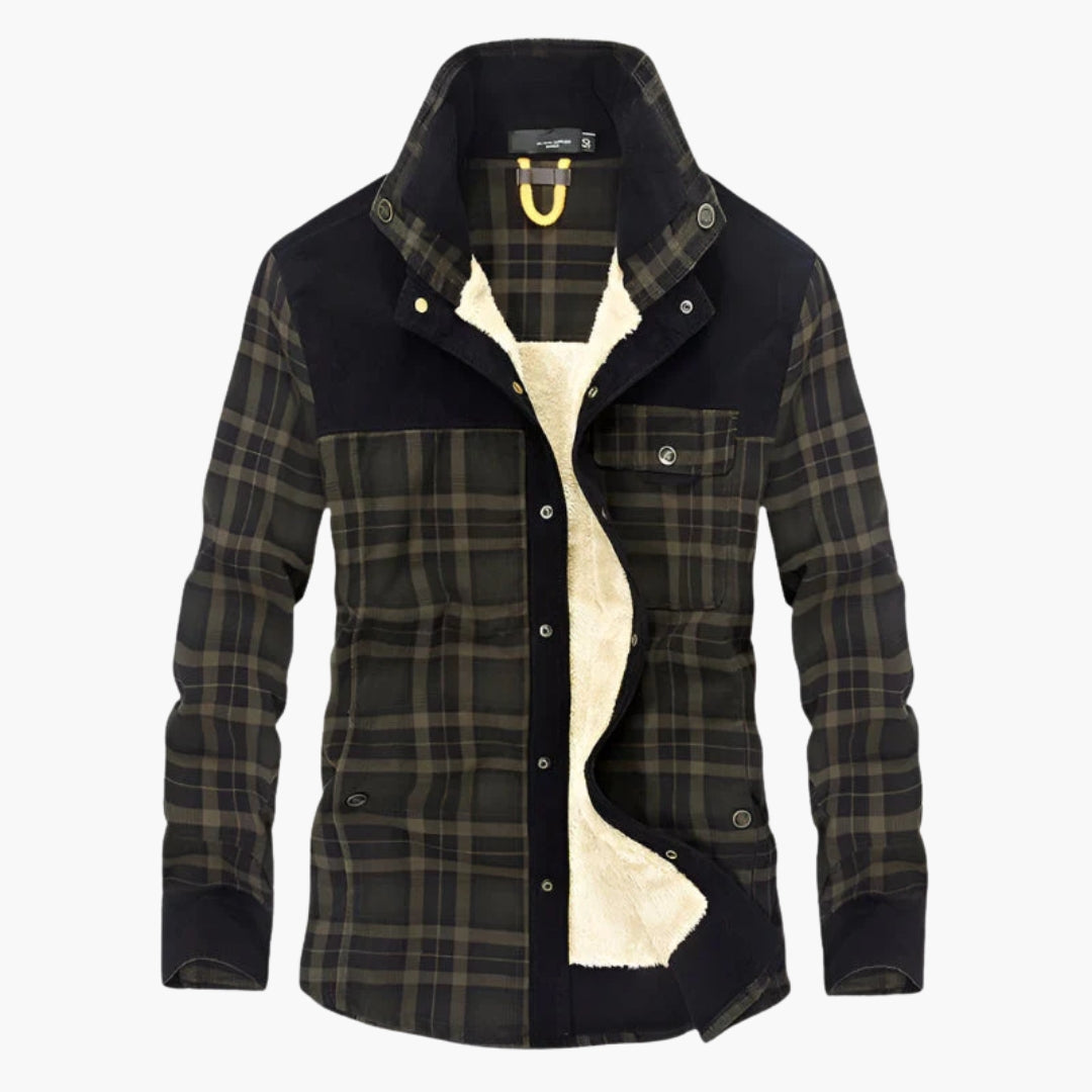 Men's checked jacket with stand-up collar