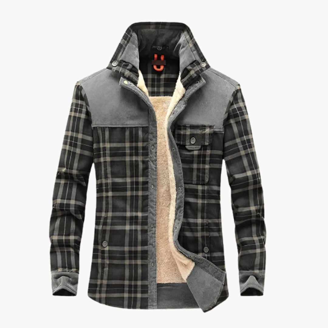 Men's checked jacket with stand-up collar