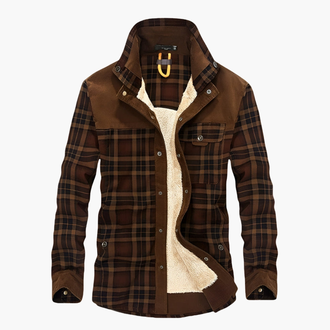 Men's checked jacket with stand-up collar