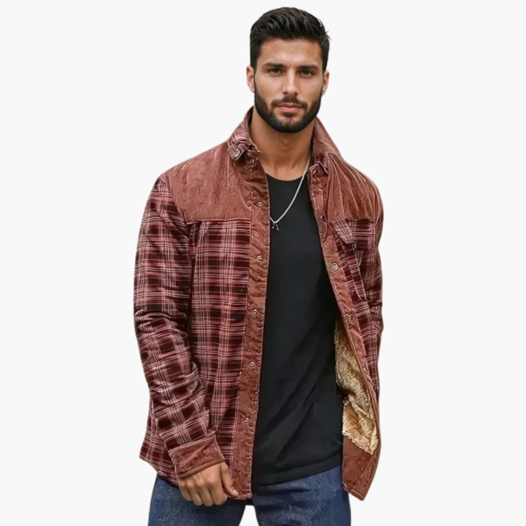 Men's checked jacket with stand-up collar