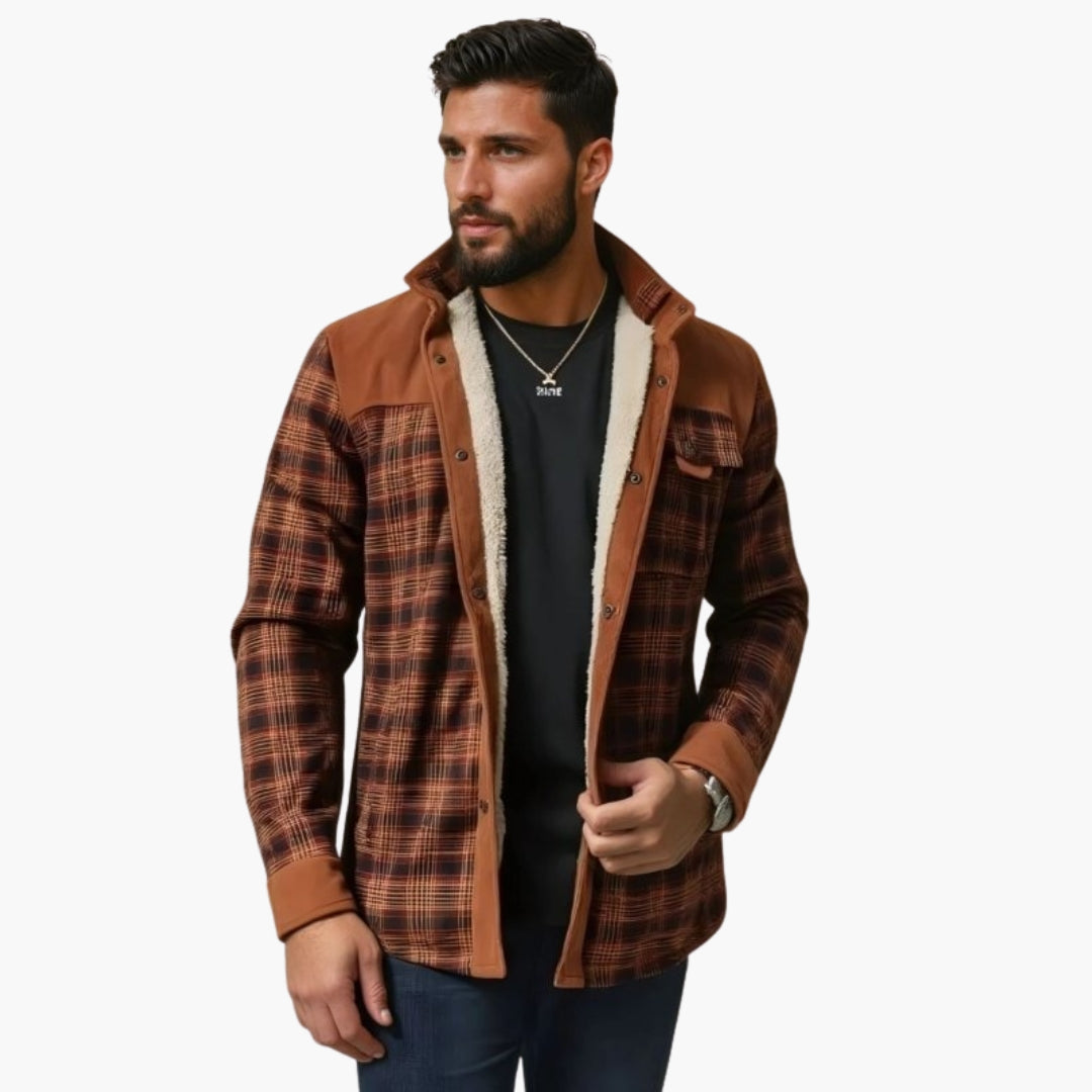 Men's checked jacket with stand-up collar