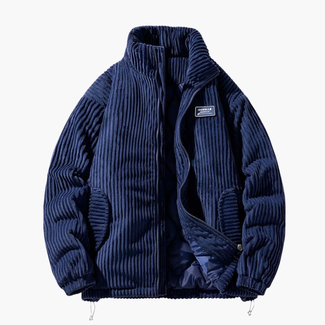 Veste homme à surface côtelée avec fermeture zippée et col montant