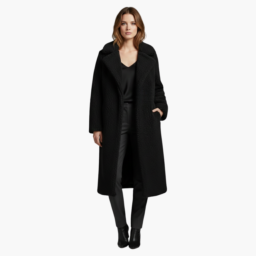 Veste longue pour femme avec larges revers et surface texturée
