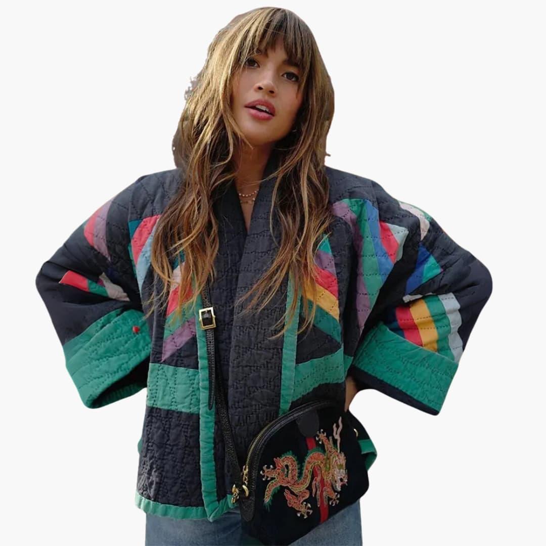Veste matelassée pour femme avec motif patchwork et ouverture sur le devant