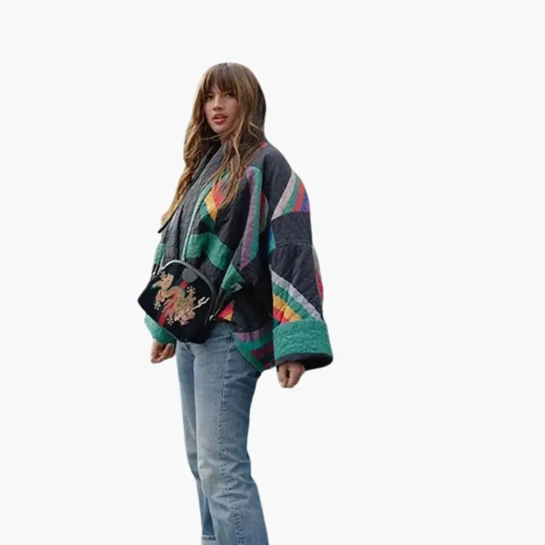 Veste matelassée pour femme avec motif patchwork et ouverture sur le devant