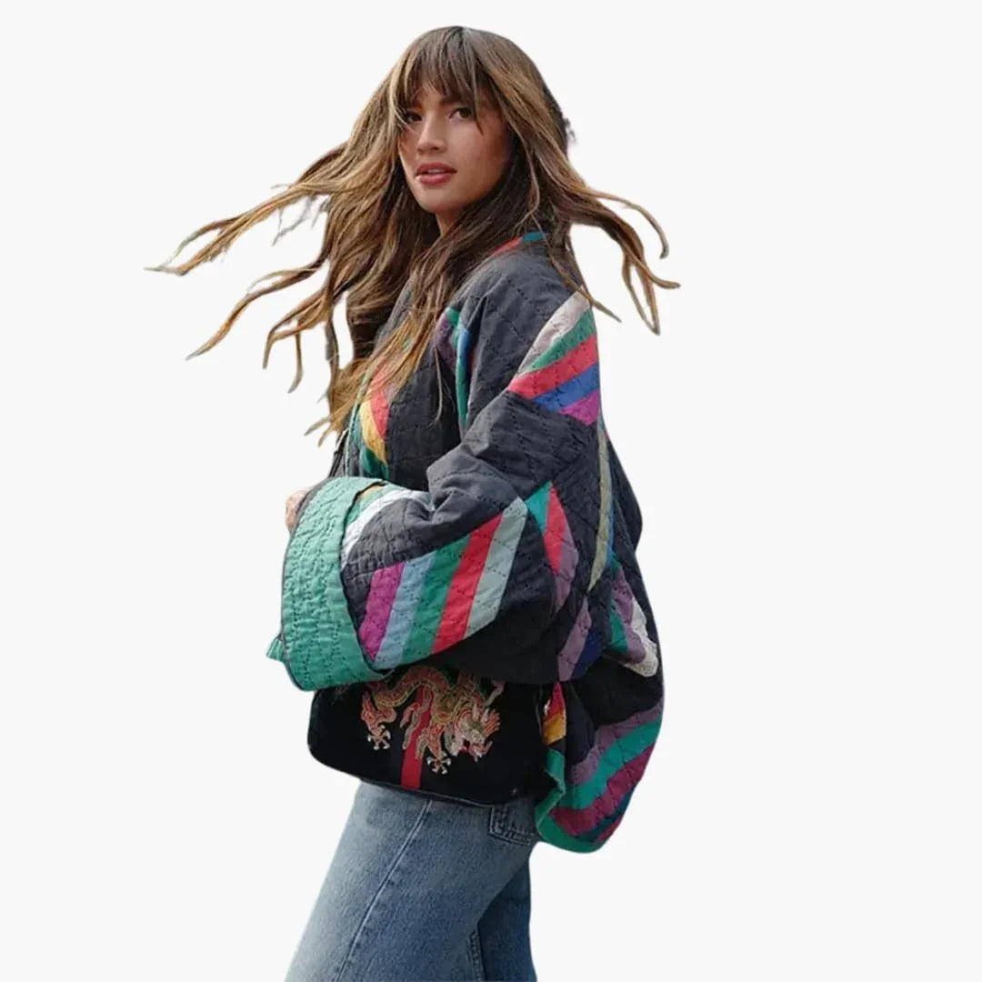 Veste matelassée pour femme avec motif patchwork et ouverture sur le devant