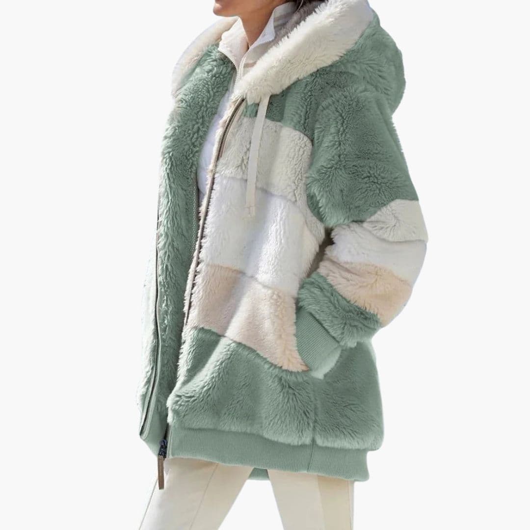 Veste polaire femme à capuche et surface rayée