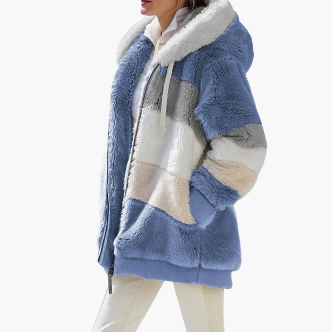 Veste polaire femme à capuche et surface rayée