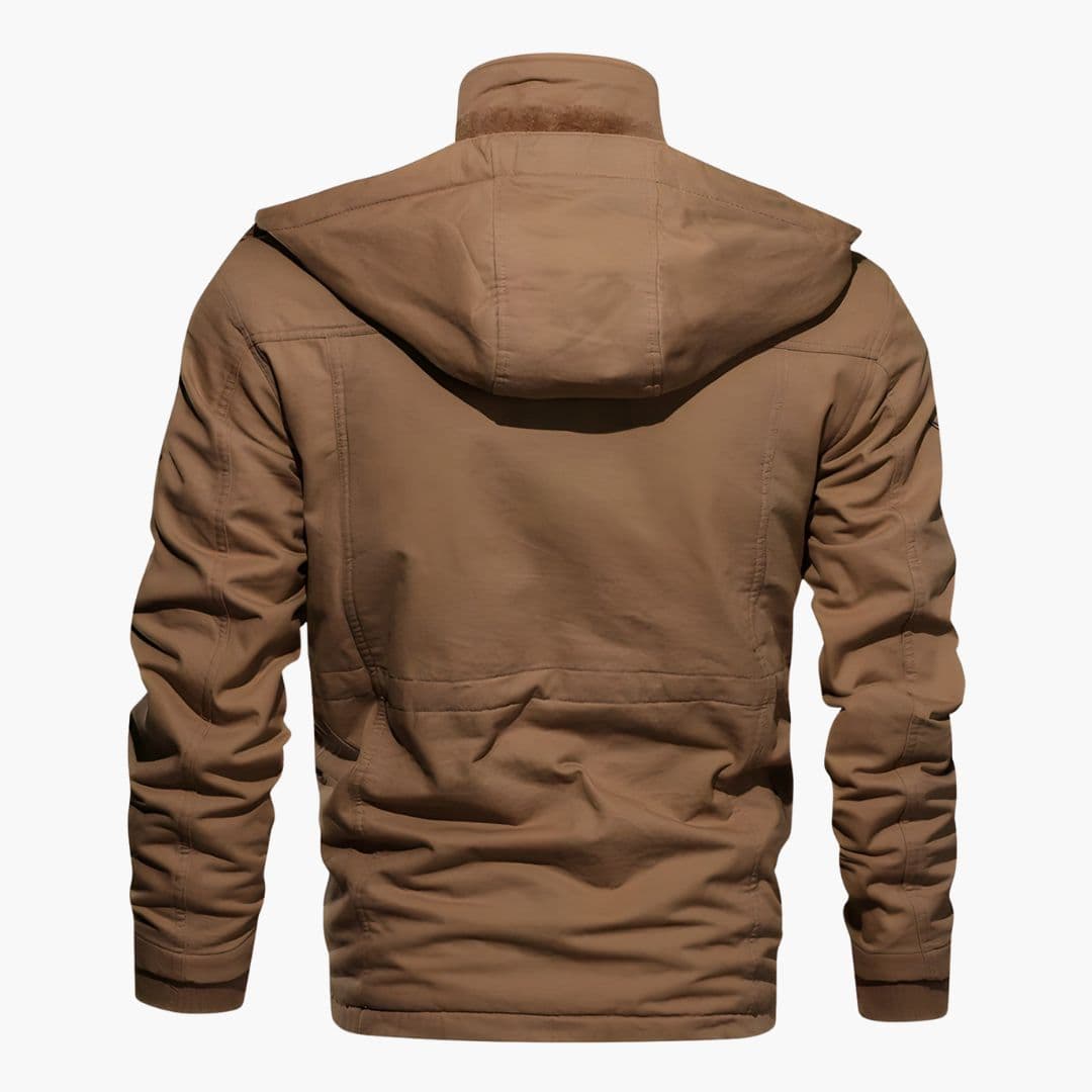 Casaco tático masculino com capuz e múltiplos bolsos