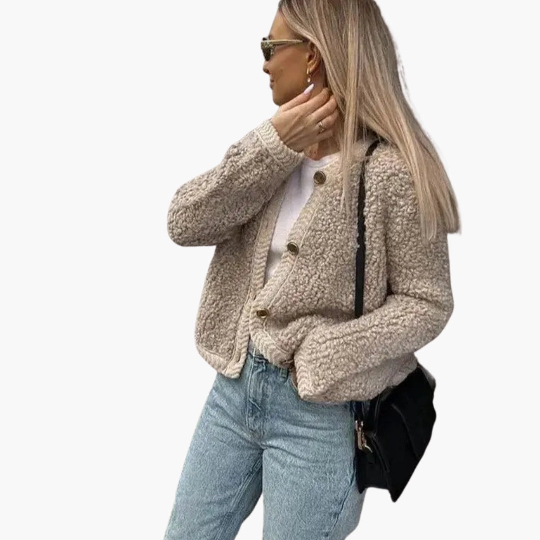Teddyvest til kvinder med rund hals og løs pasform