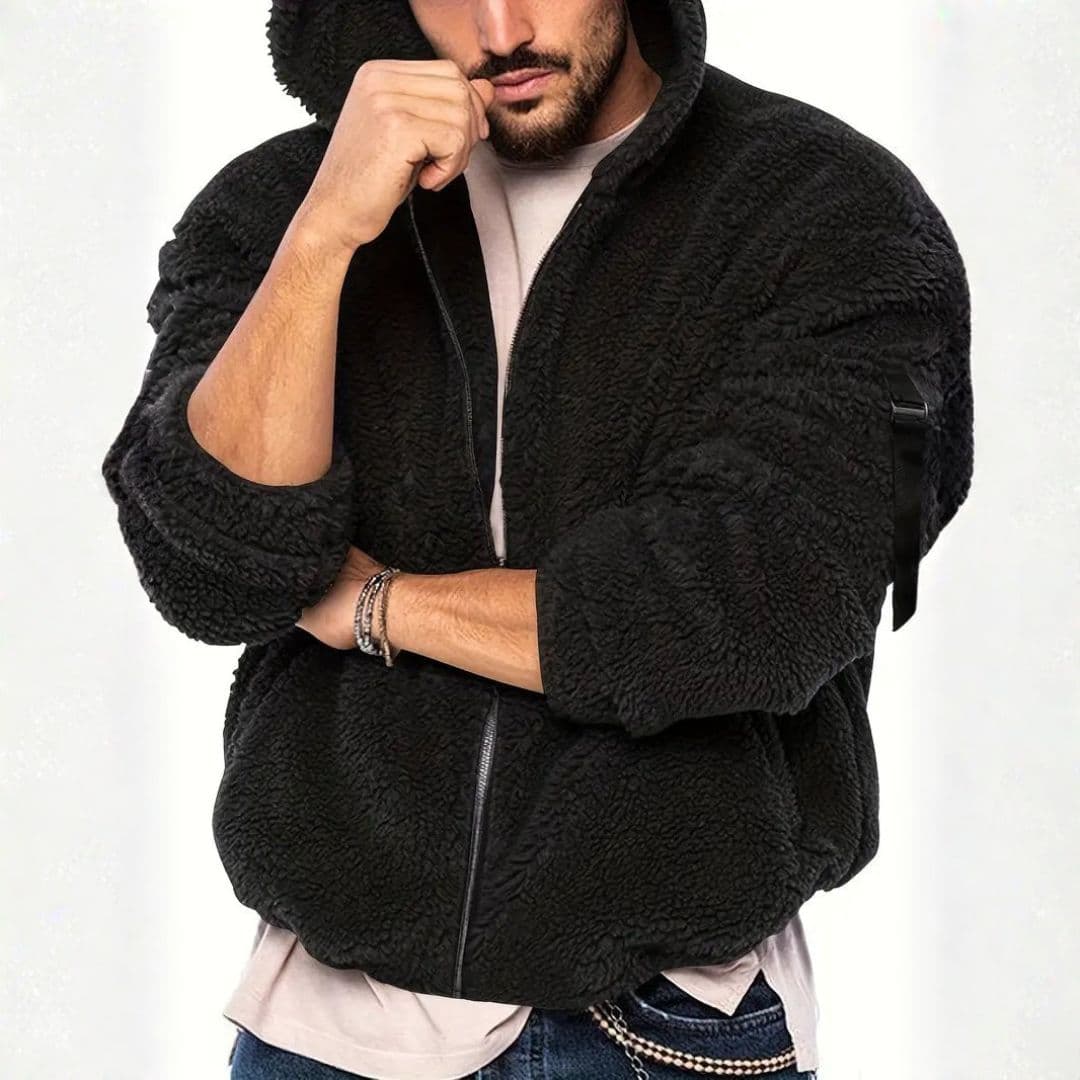 Giacca teddy uomo con cappuccio e chiusura lampo