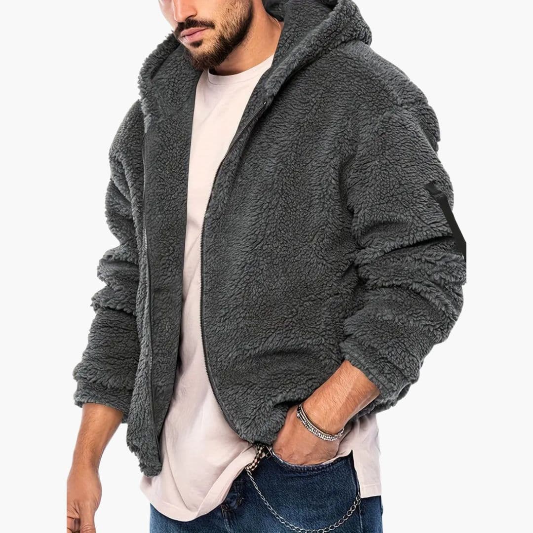 Giacca teddy uomo con cappuccio e chiusura lampo