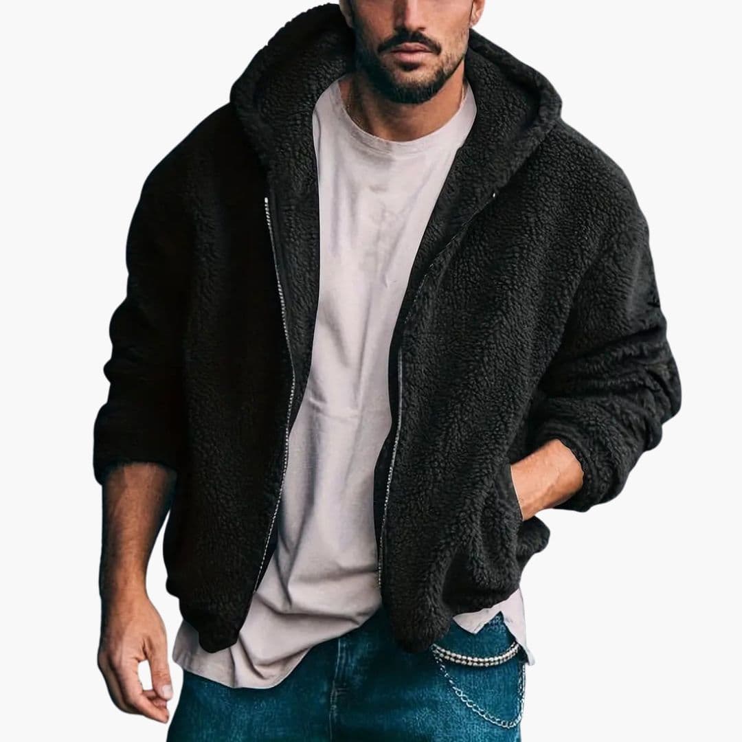 Giacca teddy uomo con cappuccio e chiusura lampo