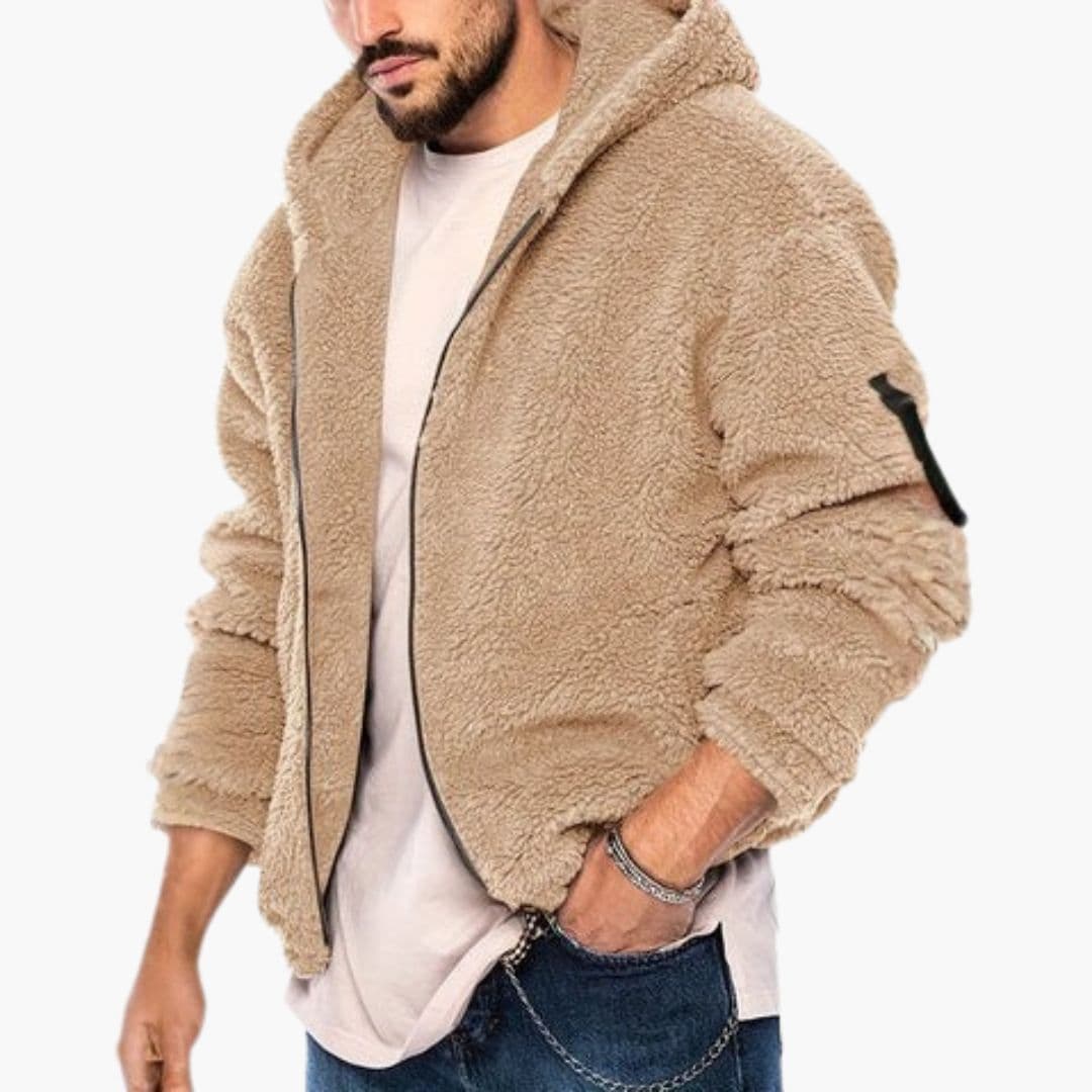 Giacca teddy uomo con cappuccio e chiusura lampo