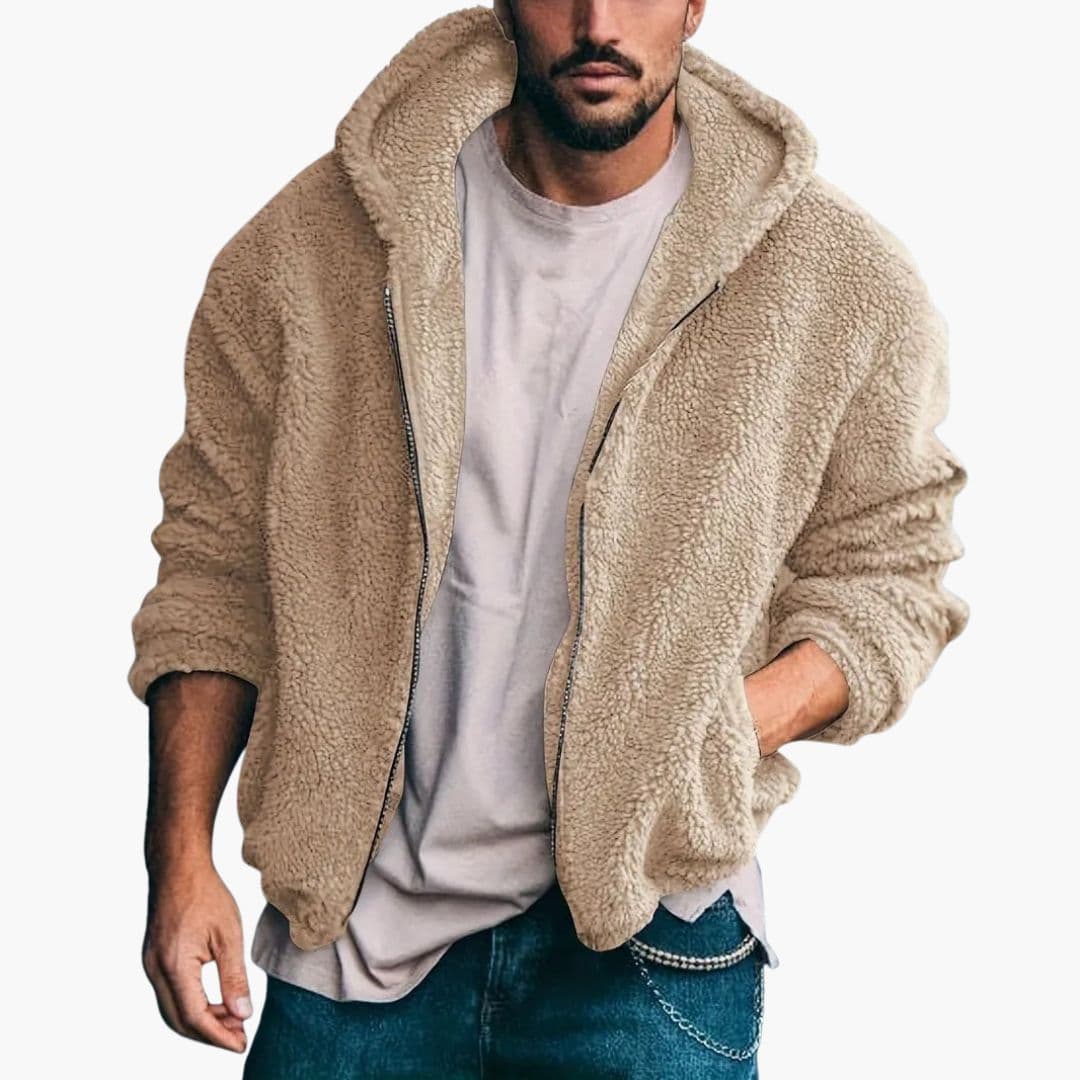 Giacca teddy uomo con cappuccio e chiusura lampo