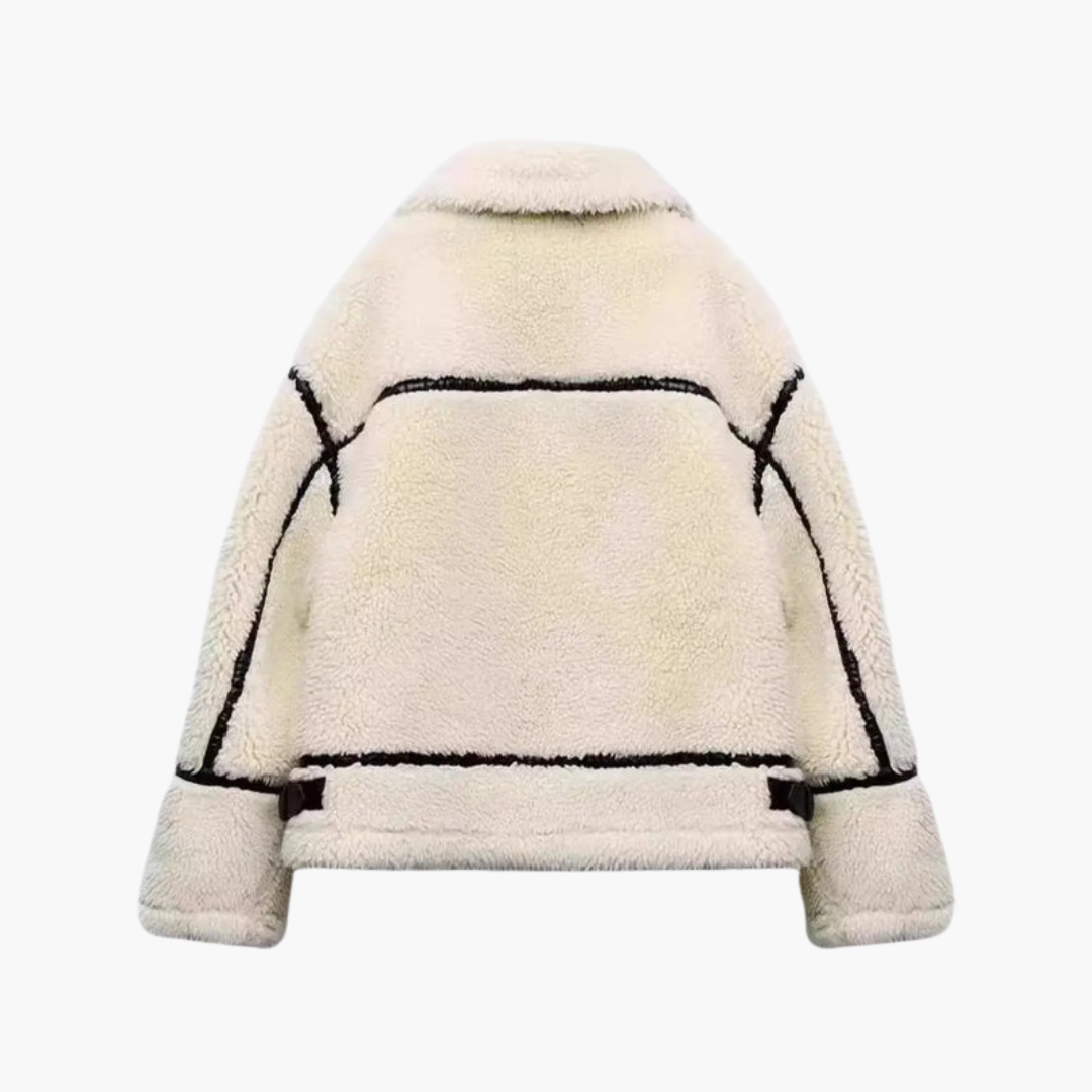 Giacca teddy da donna con chiusura lampo e bordi a contrasto