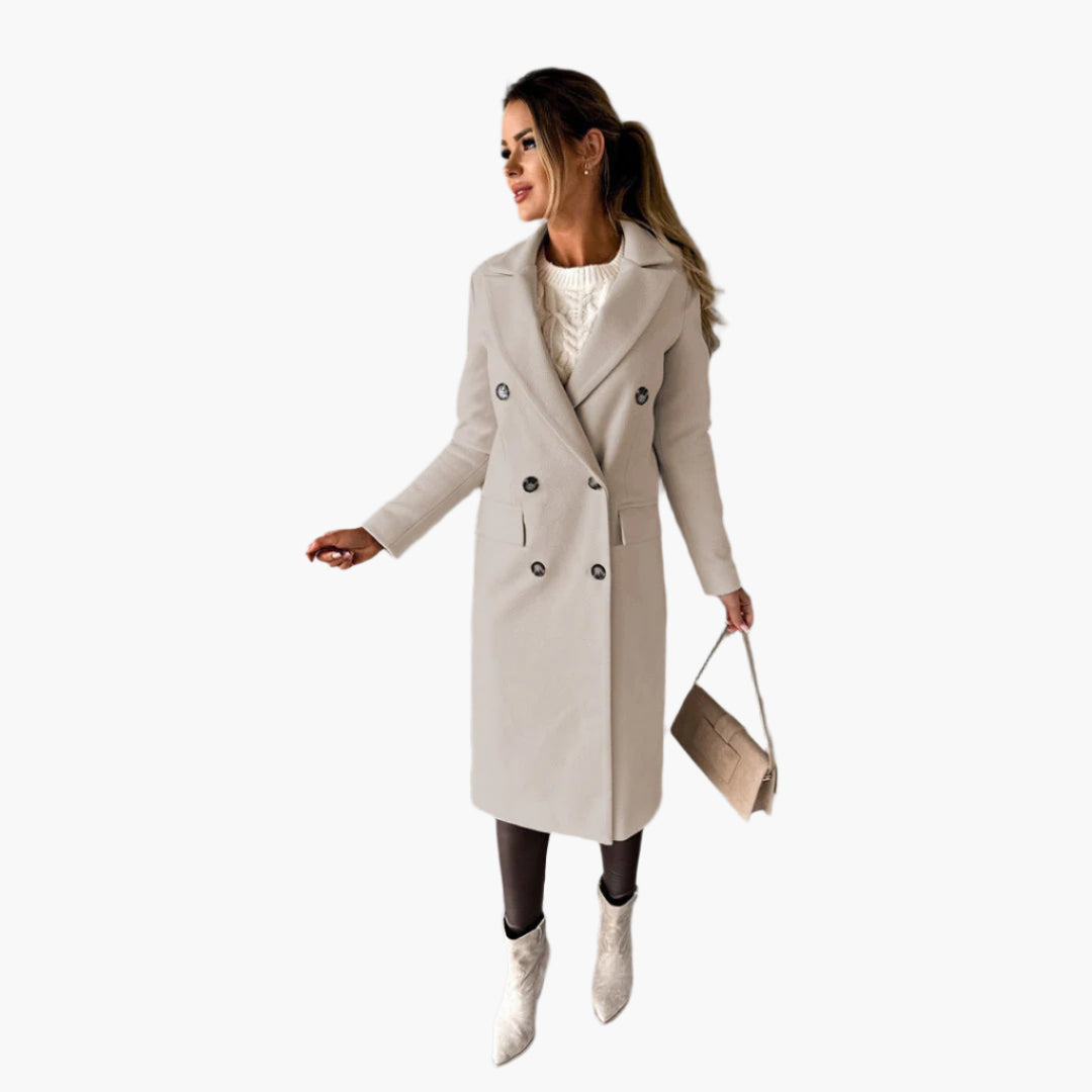 Manteau long femme à double boutonnage